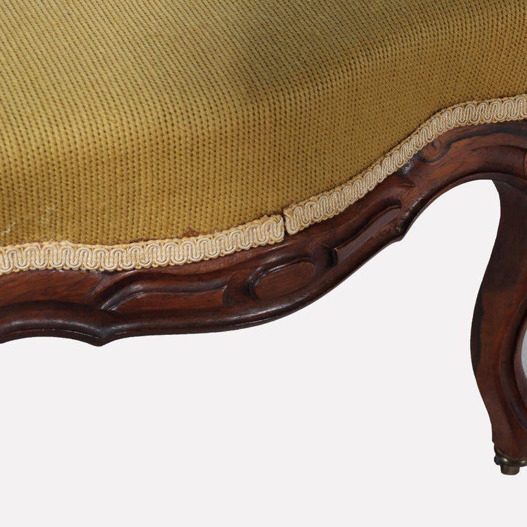 Antique Rococo Revival Rosewood Footstool with Floral Needlepoint C1890