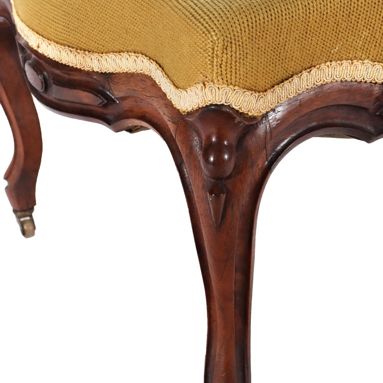 Antique Rococo Revival Rosewood Footstool with Floral Needlepoint C1890