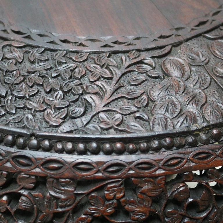 Antique Anglo Indian Carved Figural Bird, Floral & Foliage Rosewood Table 19thC