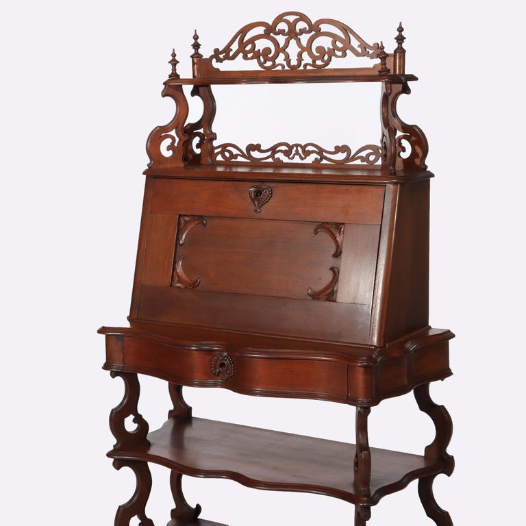 Antique Victorian Rococo Walnut Drop Front Lady’s Desk C1880