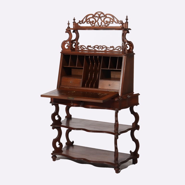 Antique Victorian Rococo Walnut Drop Front Lady’s Desk C1880