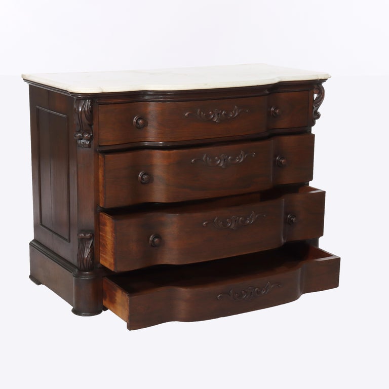 Antique Belter School Rosewood 4-Drawer Marble Top Dresser c1860