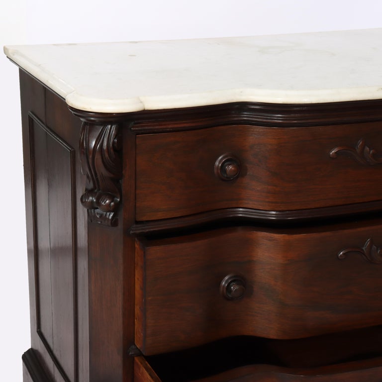 Antique Belter School Rosewood 4-Drawer Marble Top Dresser c1860