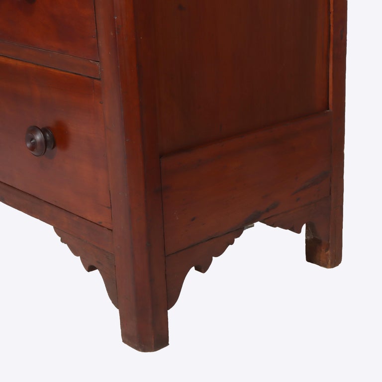Antique Shaker School Cherry 5-Drawer Chest With Mirror C1890