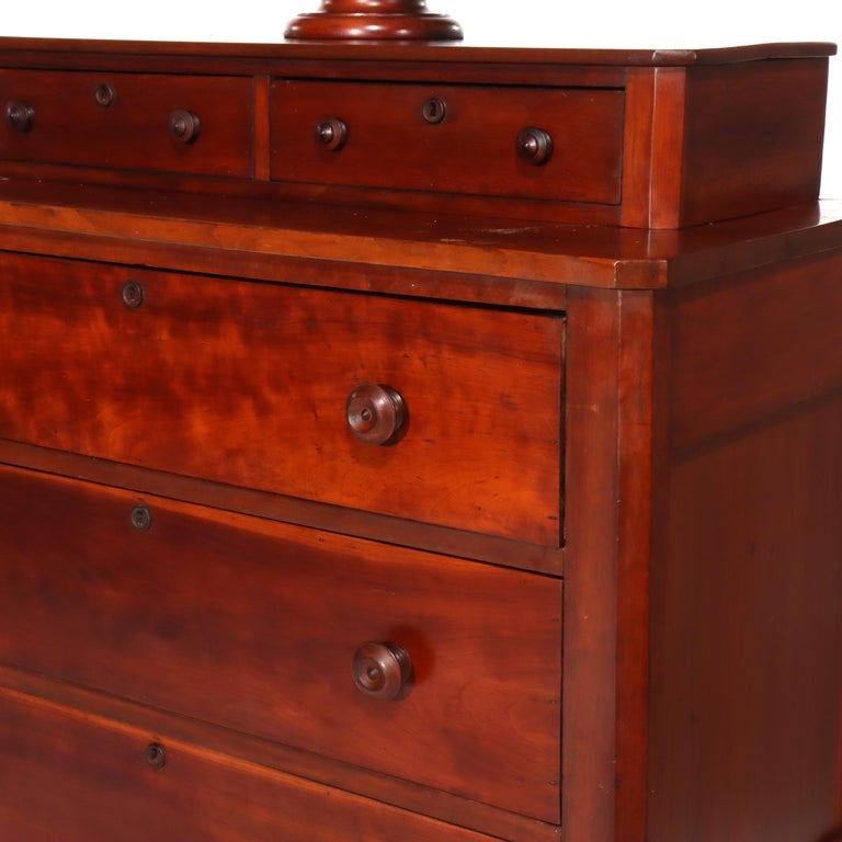 Antique Shaker School Cherry 5-Drawer Chest With Mirror C1890