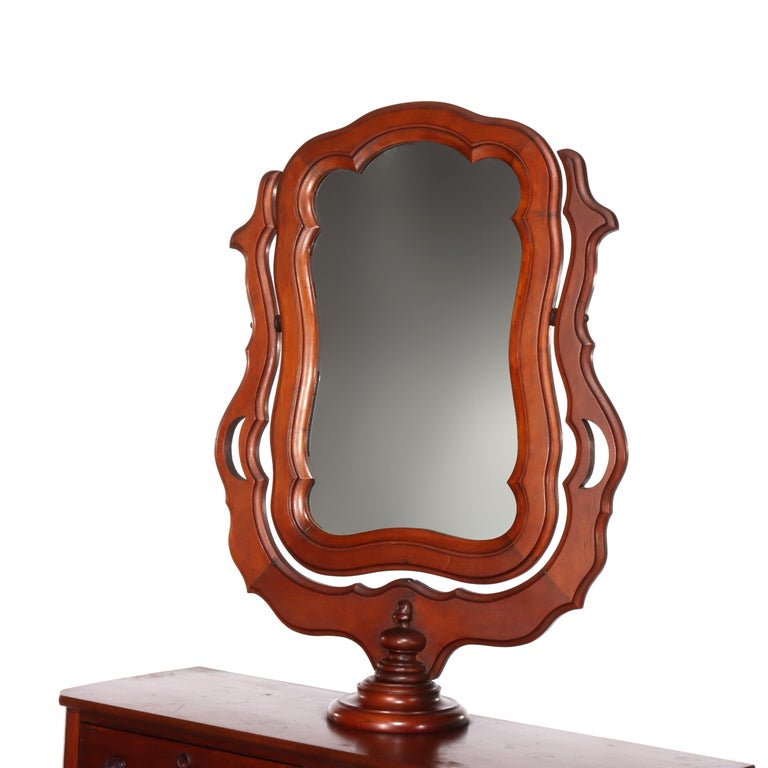 Antique Shaker School Cherry 5-Drawer Chest With Mirror C1890