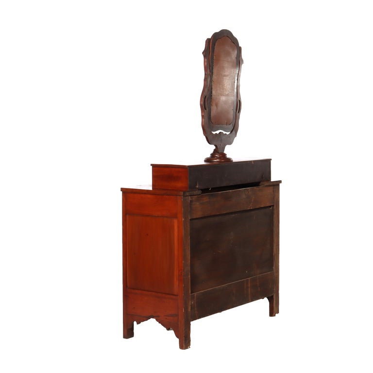 Antique Shaker School Cherry 5-Drawer Chest With Mirror C1890