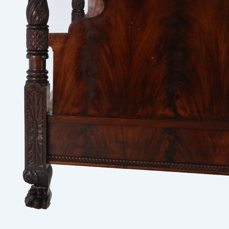 Monumental American Empire Neoclassical Carved Flame Mahogany Poster Bed c1840
