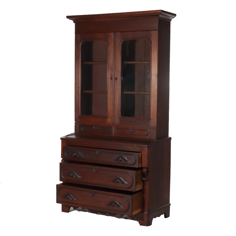 Antique Eastlake Victorian Walnut Secretary Desk C1880