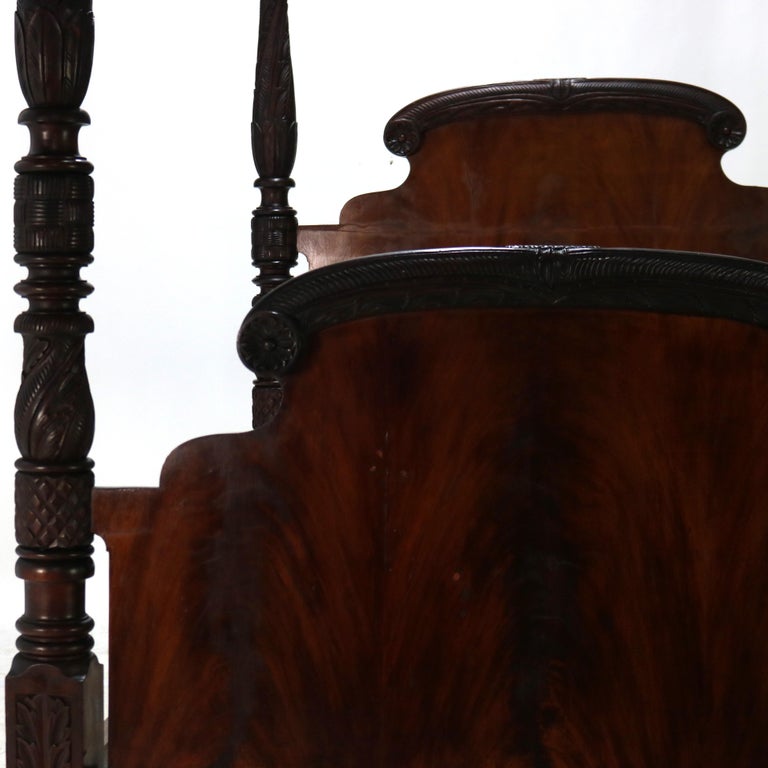 Monumental American Empire Neoclassical Carved Flame Mahogany Poster Bed c1840