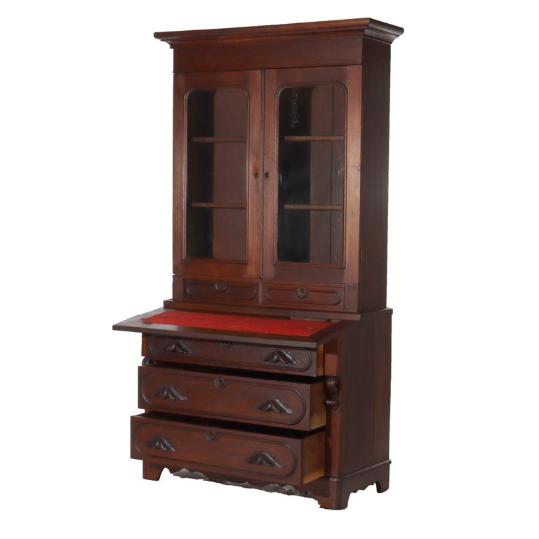 Antique Eastlake Victorian Walnut Secretary Desk C1880