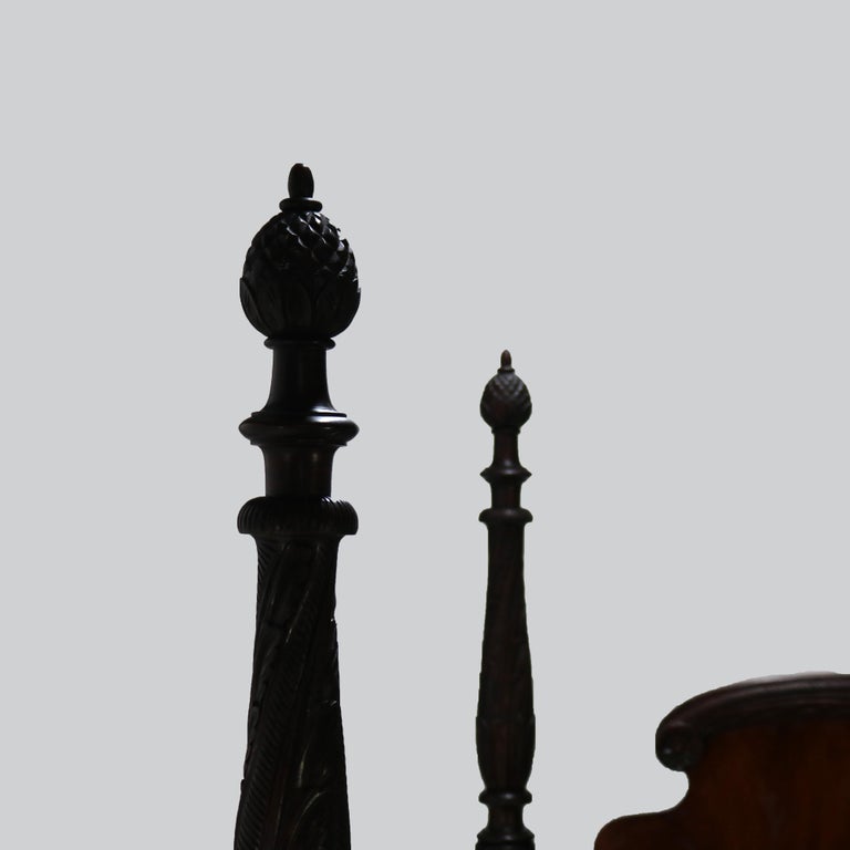 Monumental American Empire Neoclassical Carved Flame Mahogany Poster Bed c1840