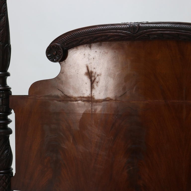 Monumental American Empire Neoclassical Carved Flame Mahogany Poster Bed c1840