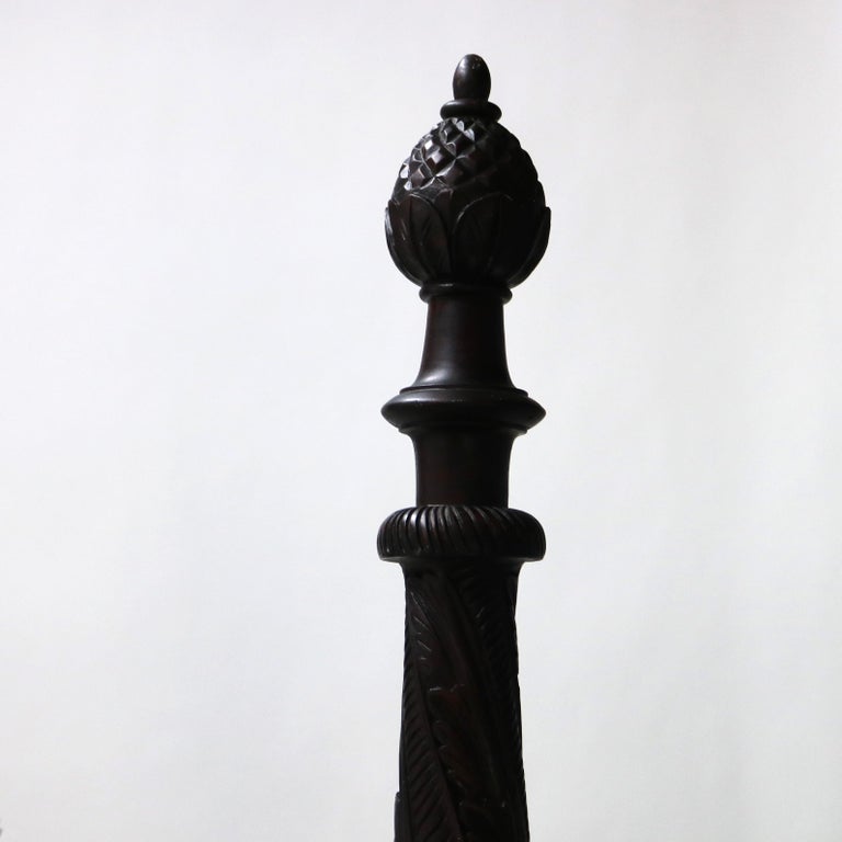 Monumental American Empire Neoclassical Carved Flame Mahogany Poster Bed c1840