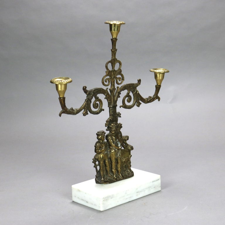 Antique Brass & Marble Girandole Candelabra with Figures C1890