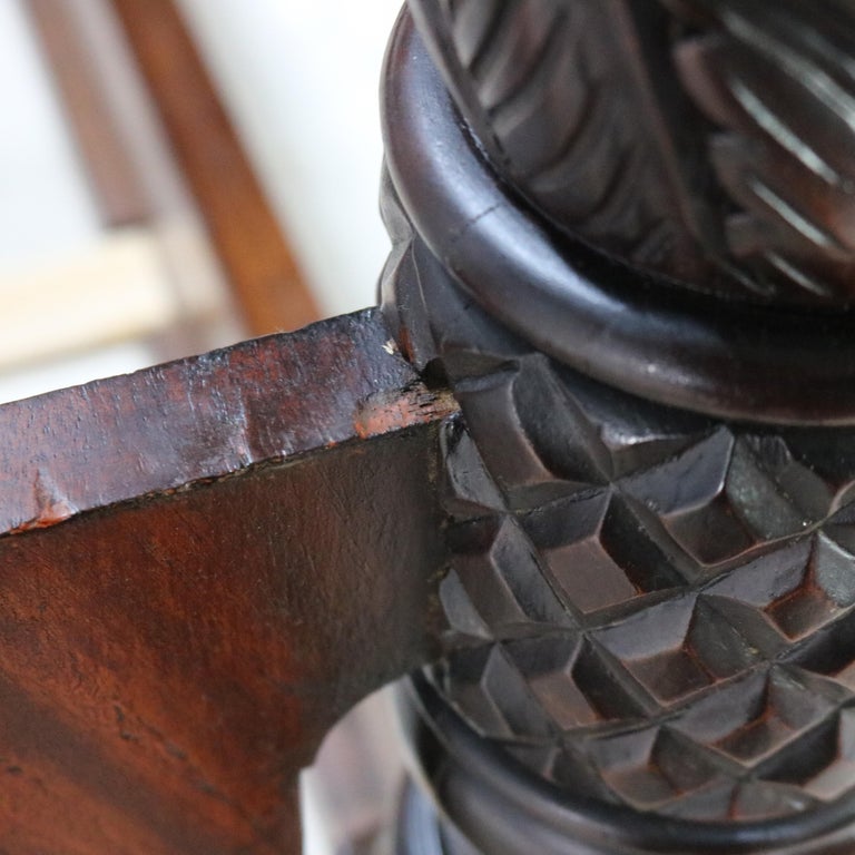 Monumental American Empire Neoclassical Carved Flame Mahogany Poster Bed c1840