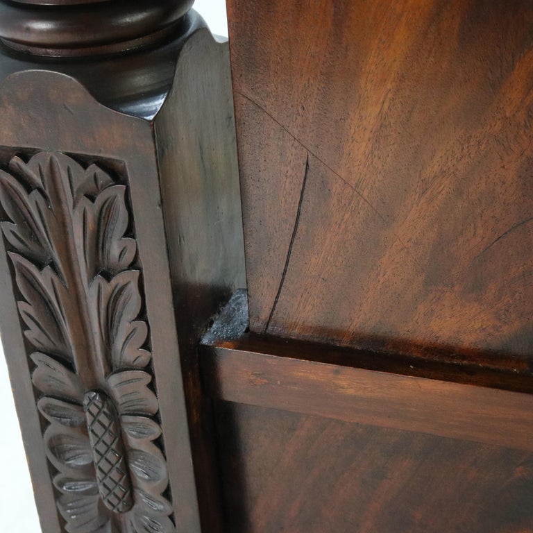 Monumental American Empire Neoclassical Carved Flame Mahogany Poster Bed c1840