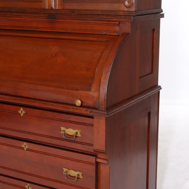 Antique Eastlake Walnut Cylinder Roll Top Desk C1890