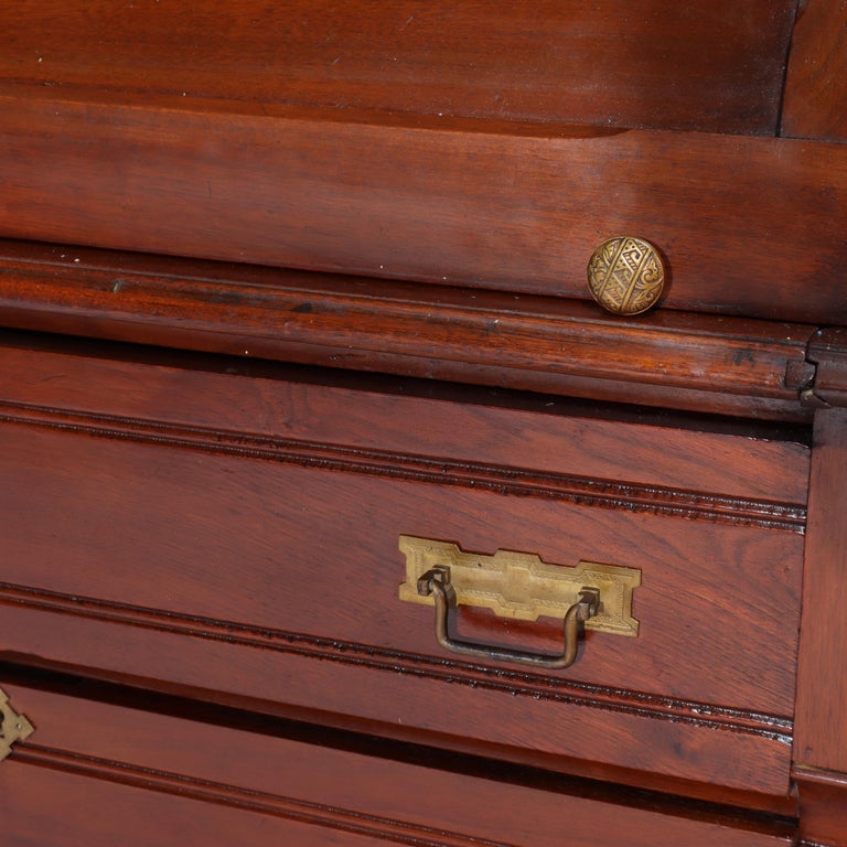 Antique Eastlake Walnut Cylinder Roll Top Desk C1890