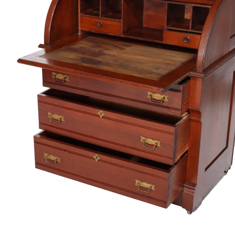 Antique Eastlake Walnut Cylinder Roll Top Desk C1890