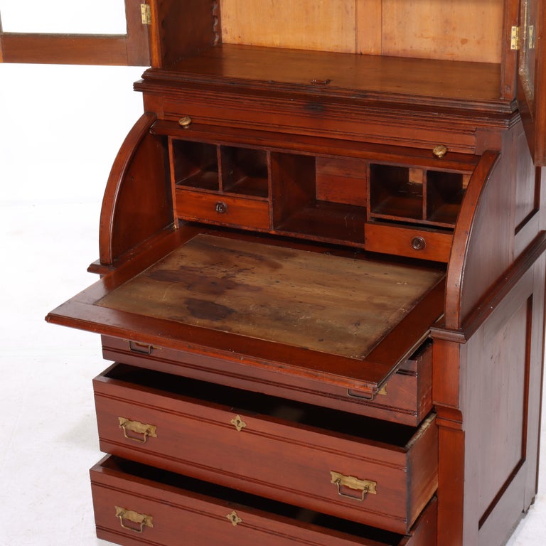 Antique Eastlake Walnut Cylinder Roll Top Desk C1890