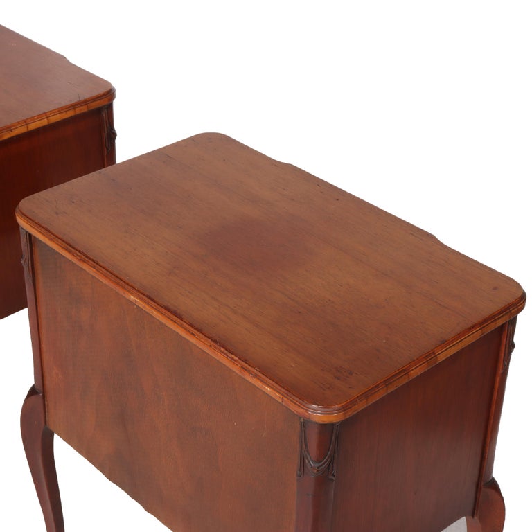 Pair Of Antique French Louis XV Mahogany & Satinwood Inlaid 2-Drawer Stands