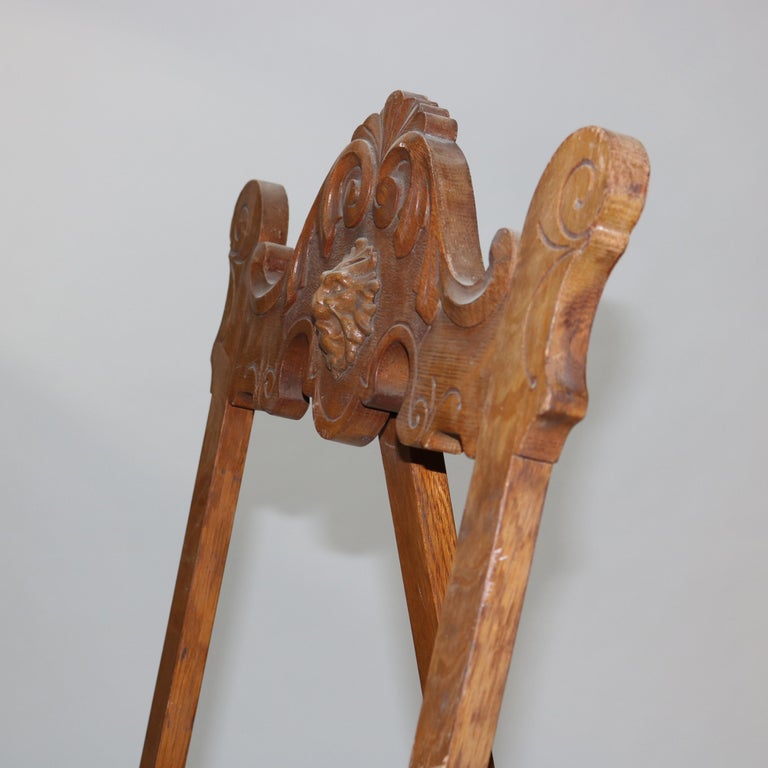 Oversized Antique Victorian Figural Carved Oak Art Display Easel C1900