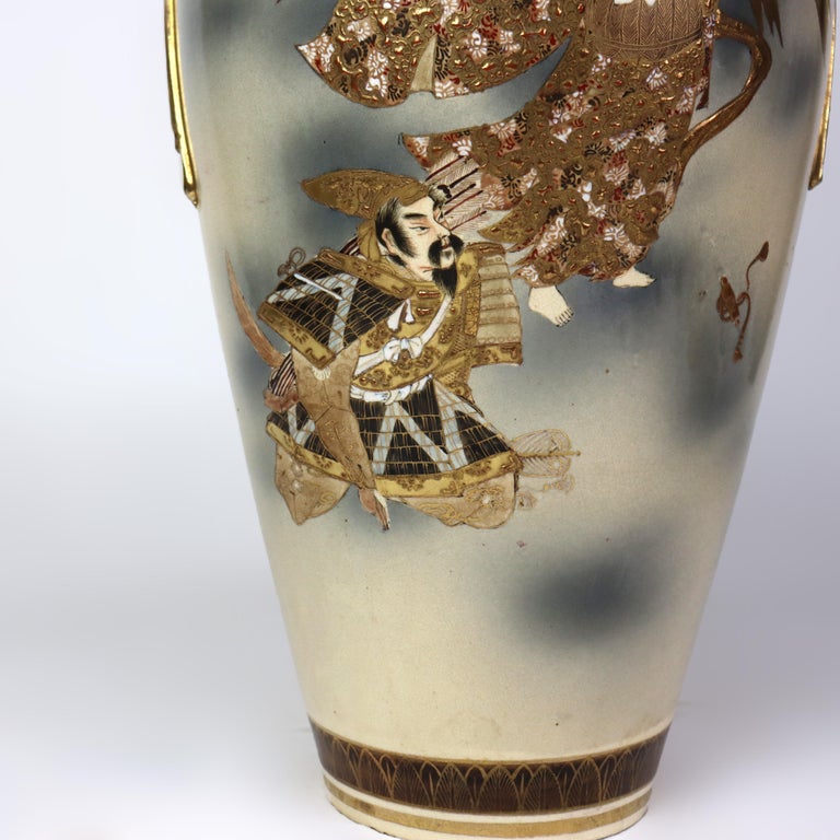 Antique Japanese Meiji Satsuma Figural Gilt Pottery Vase C1900