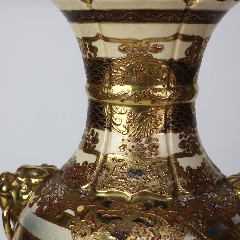 Antique Japanese Meiji Satsuma Figural Gilt Pottery Vase C1900