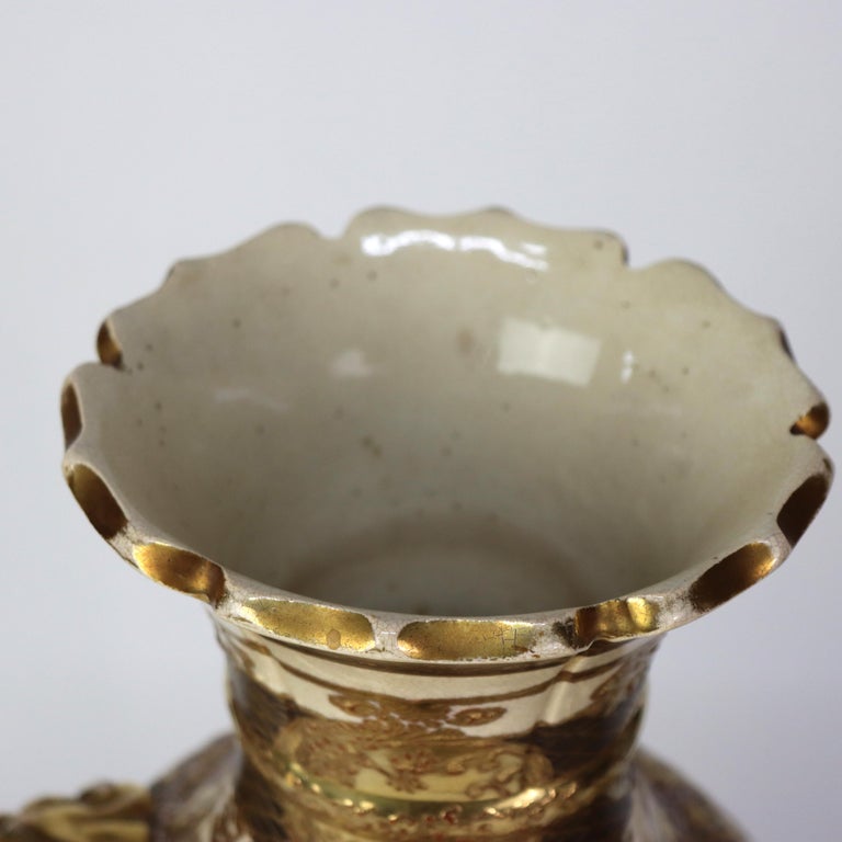 Antique Japanese Meiji Satsuma Figural Gilt Pottery Vase C1900