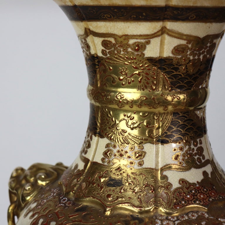 Antique Japanese Meiji Satsuma Figural Gilt Pottery Vase C1900