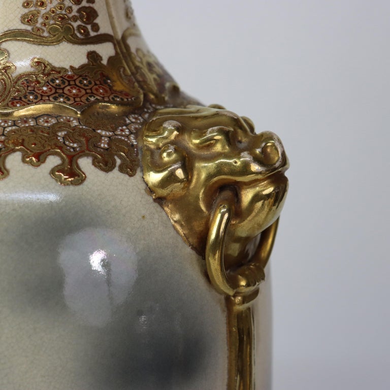 Antique Japanese Meiji Satsuma Figural Gilt Pottery Vase C1900