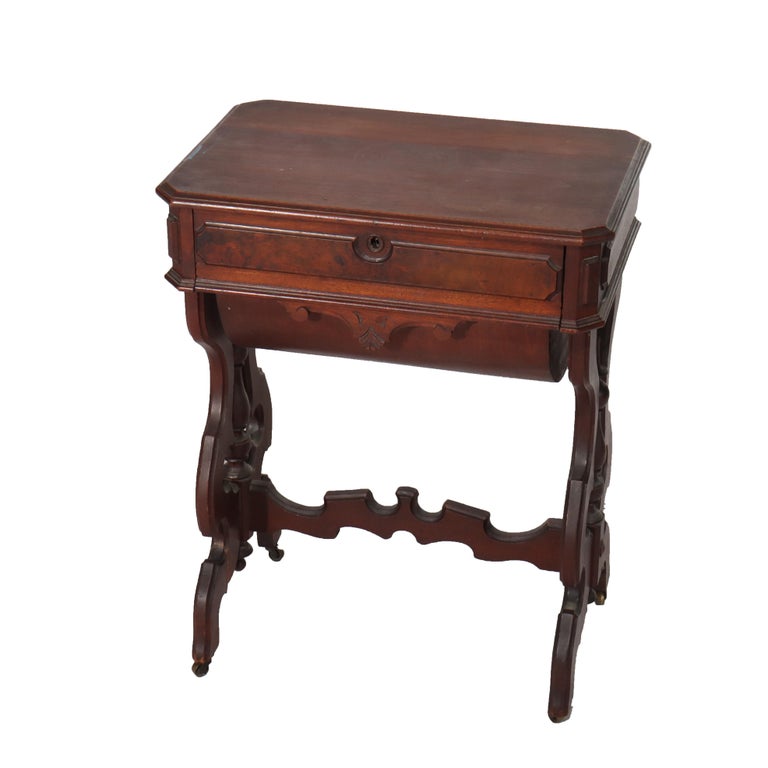Antique Victorian Renaissance Revival Walnut & Burl Sewing Stand C1880