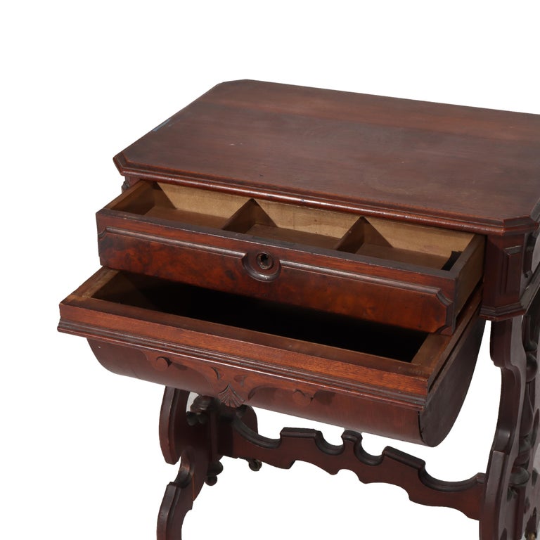 Antique Victorian Renaissance Revival Walnut & Burl Sewing Stand C1880