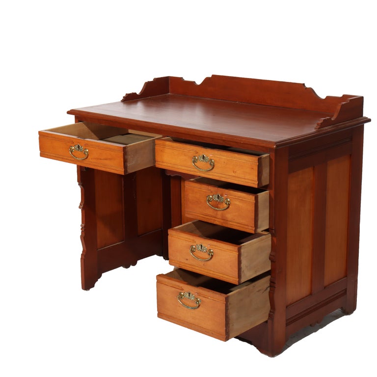 Antique Cherry Five Drawer Single Pedestal Desk C1910
