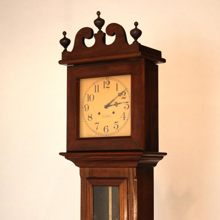 Antique Ithaca Clock Co. Tall Case Walnut Grandfather Clock C1920