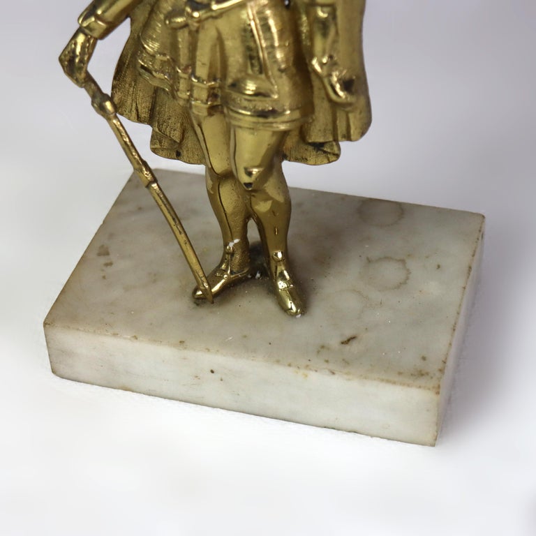 Pair of Antique Figural Brass, Crystal & Marble Girandoles C1920