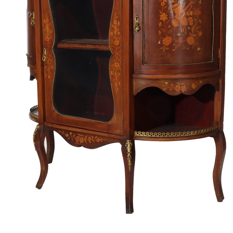 Antique French Ebonized Rosewood, Marquetry & Ormolu Curio Top Cabinet C1890