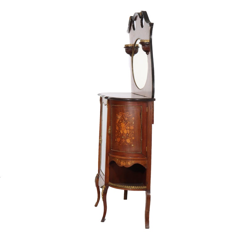 Antique French Ebonized Rosewood, Marquetry & Ormolu Curio Top Cabinet C1890