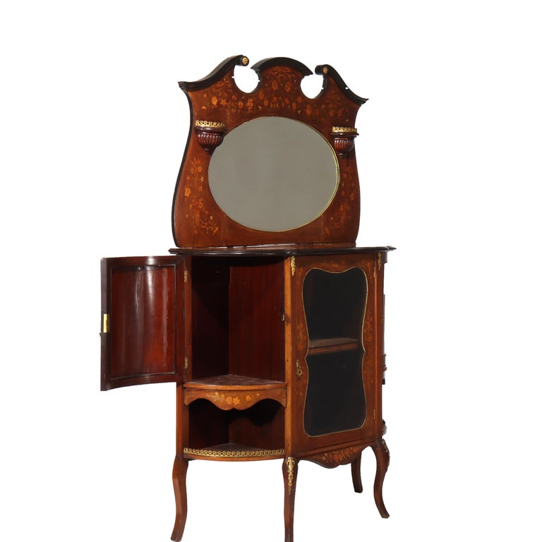 Antique French Ebonized Rosewood, Marquetry & Ormolu Curio Top Cabinet C1890
