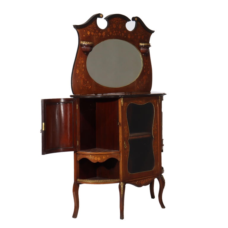 Antique French Ebonized Rosewood, Marquetry & Ormolu Curio Top Cabinet C1890