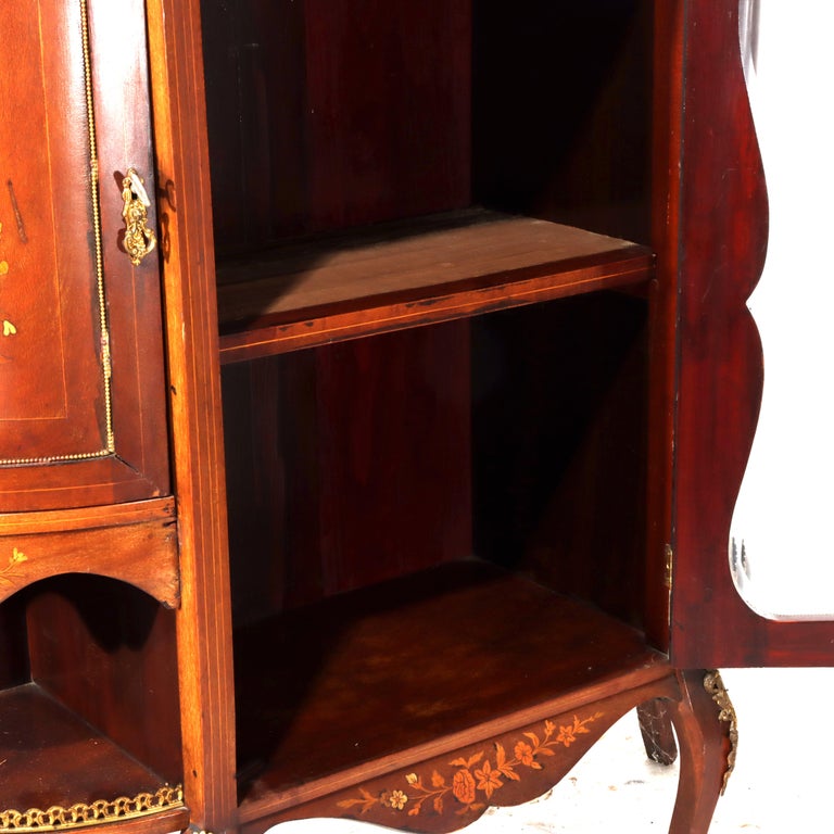Antique French Ebonized Rosewood, Marquetry & Ormolu Curio Top Cabinet C1890