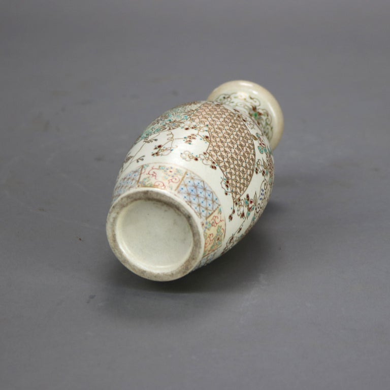 Antique Japanese Satsuma Meiji Hand-Painted & Gilt Pottery Vase C1900