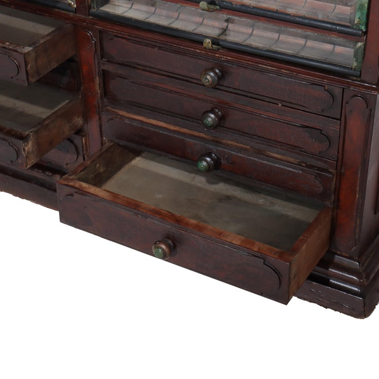 Antique Mahogany 22 Drawer Country Store Spool Cabinet C1900