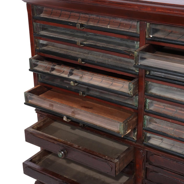 Antique Mahogany 22 Drawer Country Store Spool Cabinet C1900