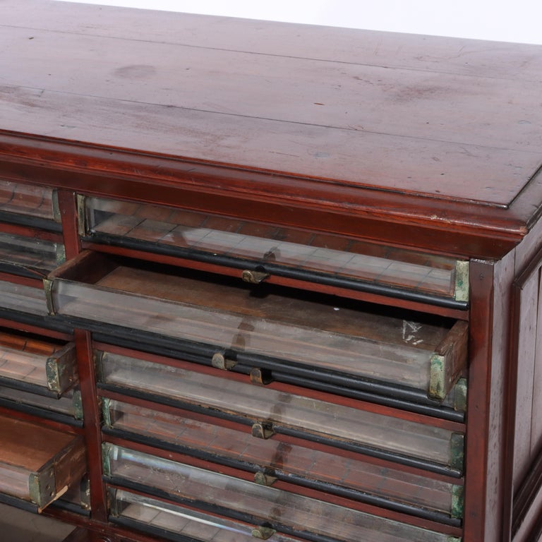 Antique Mahogany 22 Drawer Country Store Spool Cabinet C1900