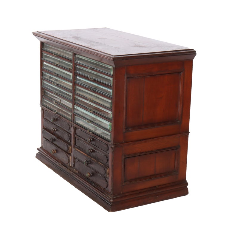 Antique Mahogany 22 Drawer Country Store Spool Cabinet C1900