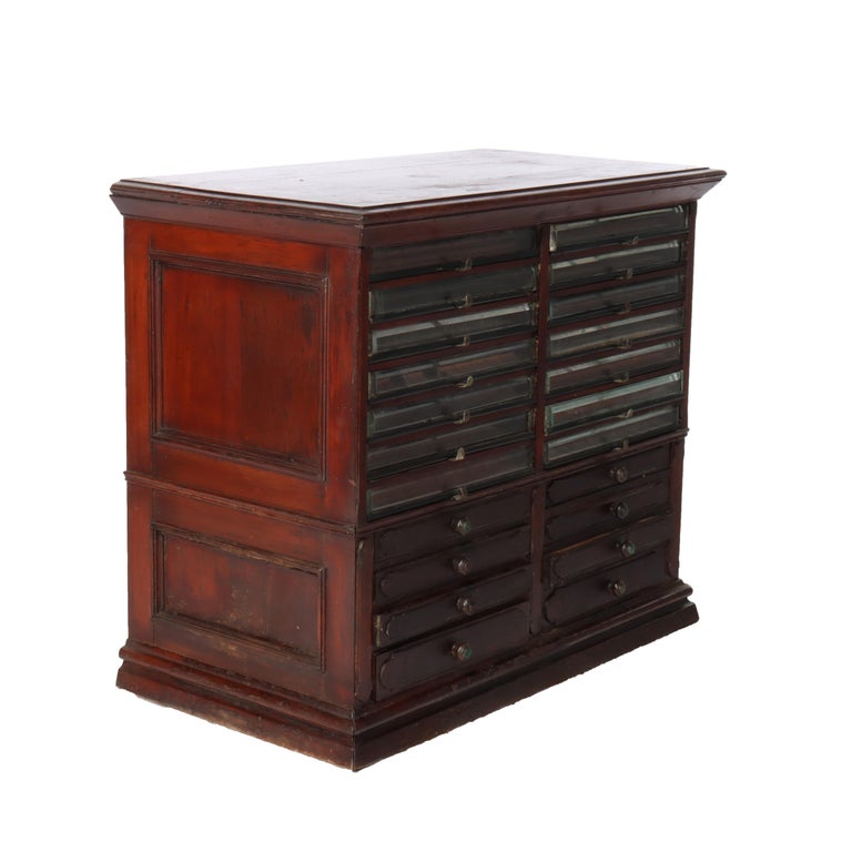 Antique Mahogany 22 Drawer Country Store Spool Cabinet C1900