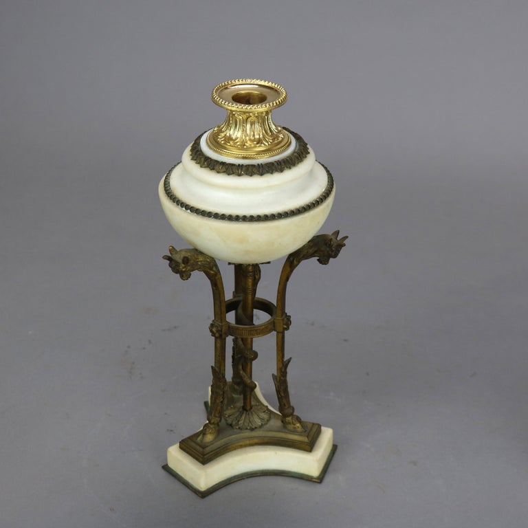 Pair of Antique French Figural Bronze & Marble Cassolettes with Hoof Feet C1880