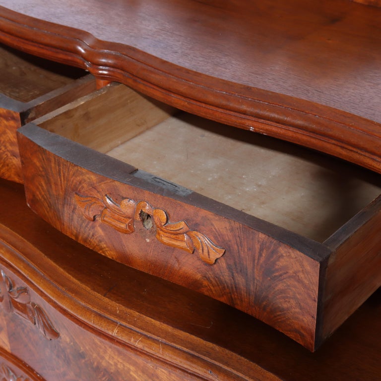 Antique Victorian Carved Flame Mahogany Five Drawer Chest C1880
